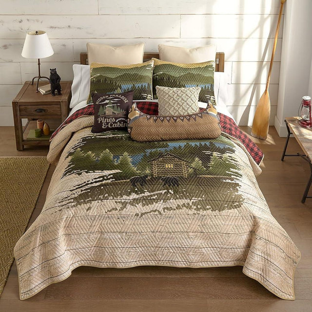 Donna Sharp Allegheny Polyester Quilted Bedding Set - 3-Piece Queen Size Quilt Set - Includes 1 Quilt and 2 Pillow Shams - Machine Washable - Perfect for Rustic Decor