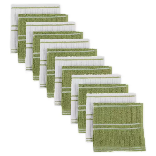 J&M Home Fashions Ribbed Terry Dish Cloths in Green/White (Set of 12)