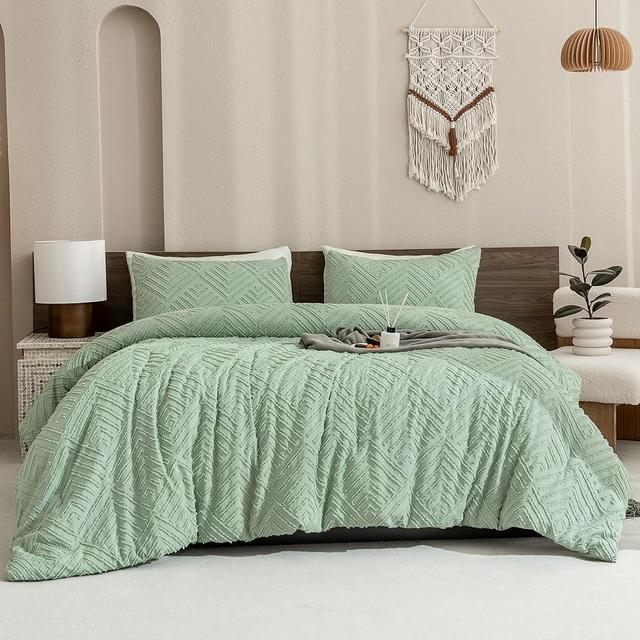 Andency King Comforter Set, Sage Green Boho Lightweight and Fluffy Bedding Set for King Bed, 3 Pieces Tufted Farmhouse Design for All Seasons (104x90Inches, 1 Comforter and 2 Pillow Shams)