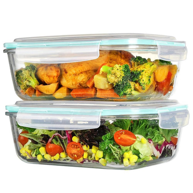 Vtopmart 2Pack 2260ml/ 76.4oz Large Glass Storage Containers with Lids, Meal Prep Food Container Set with Snap Airtight Lid for Baking, Microwave, Oven, Leak Proof, for Freezer, Dishwasher, Green