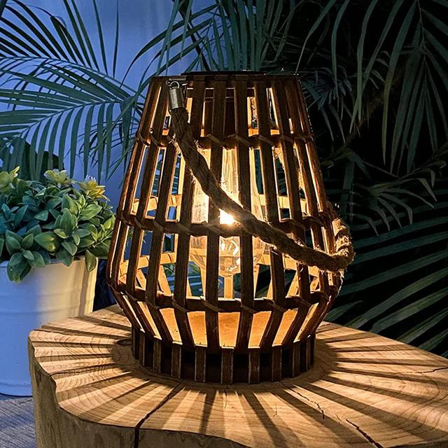 Solar Lantern Outdoor Light - Outdoor Decorative Landscape Lamp Rattan Natural Lantern Rustic Bamboo Woven Table Lamp with Edison Bulb for Patio Garden Pathway Yard Wedding,Auto on/Off