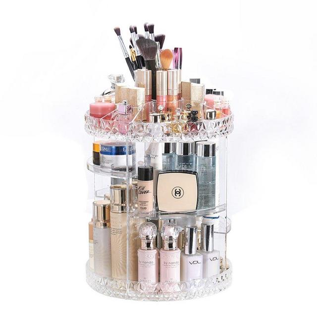 DreamGenius Makeup Organizer 360-Degree Rotating Adjustable Multi-Function Acrylic Cosmetic Storage, Transparent