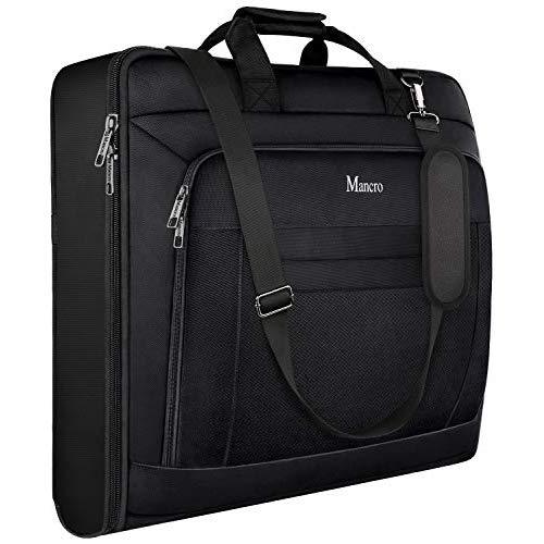 Carry On Garment Bag, Garment Bags for Travel Business Trips with Shoulder Strap, Mancro Waterproof Foldable Luggage Suit Bags for Men Women, 2 in 1 Hanging Suitcase for Dresses, Suits, Coats (Black)