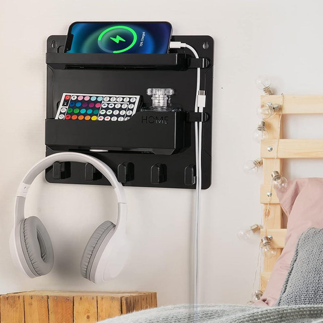 YONGAIJIA Bedside Wall Mount Shelf, Adhesive Bedside Organizer for Remote、Phone、Glasses. Bedside Accessories Storage suitable for College Dorm 、bunk bed 、 Bedroom、Rv（Black）