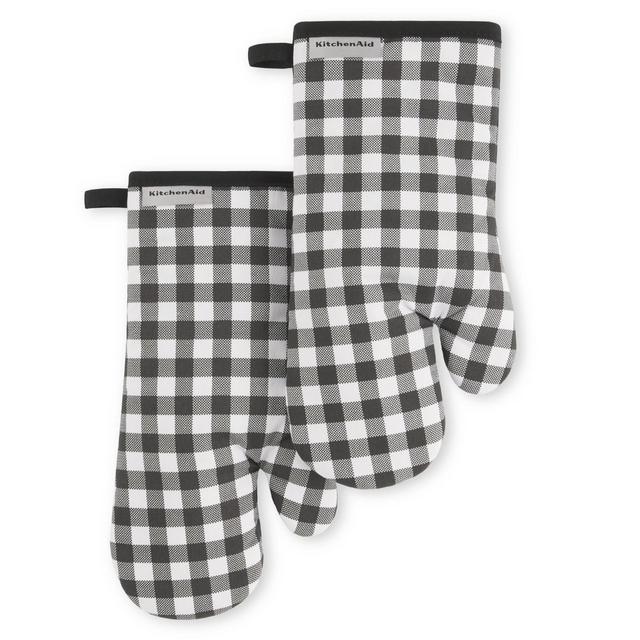 KitchenAid Gingham Oven Mitt 2-Pack Set, Onyx Black, 7"x13"