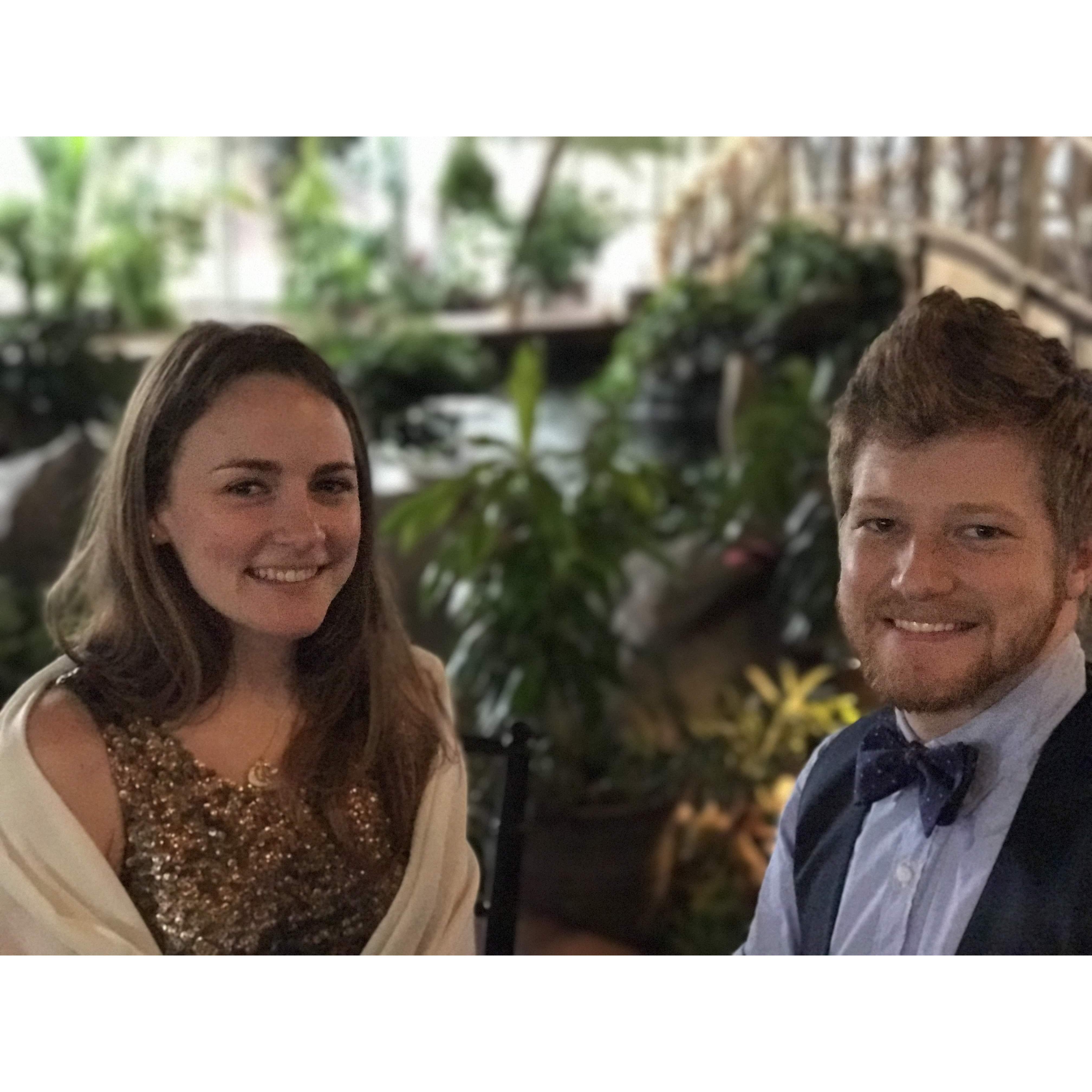 Us looking our finest at a wedding. The atrium was amazing honestly kinda the inspiration for our living room today.