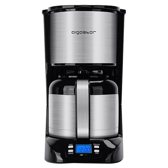 Aigostar 40oz Coffee Maker 8-10 cup, Stainless Steel Thermal Coffeemaker, Timer and Reusable Filter, Anti-Drip System, Programmable Coffee Maker with Quick Brew Technology, Black
