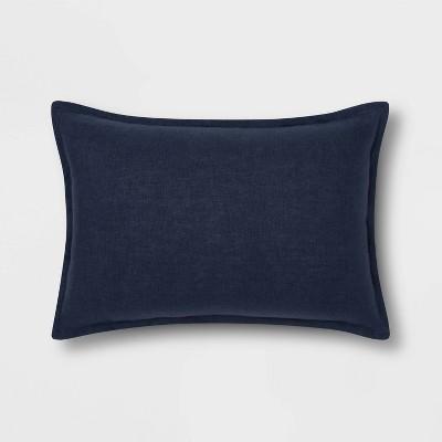 Lumbar Reversible Linen Pillow with Self Flange Blue - Threshold™