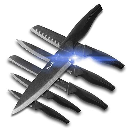 Wanbasion 6 Pieces Matte Black Titanium Plated Knife Set Stainless Steel Forged Kitchen Knife Set Sharp Professional Knife Set with Sheath, Scratch Resistant And Rust Proof, For Chef Cooking Paring Cutting Slicing