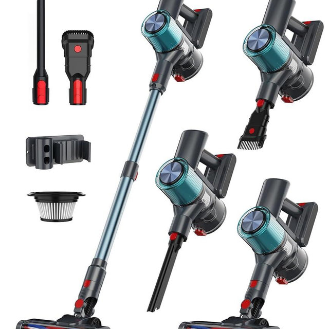 GGV Cordless Vacuum Cleaner, 60 Mins Runtime Vacuum Cleaners for Home, Stick Vacuum Self-Standing, Wall Mount Charging, 3 Mode Handheld Vacuum for Pet Hair/Carpet/Floor