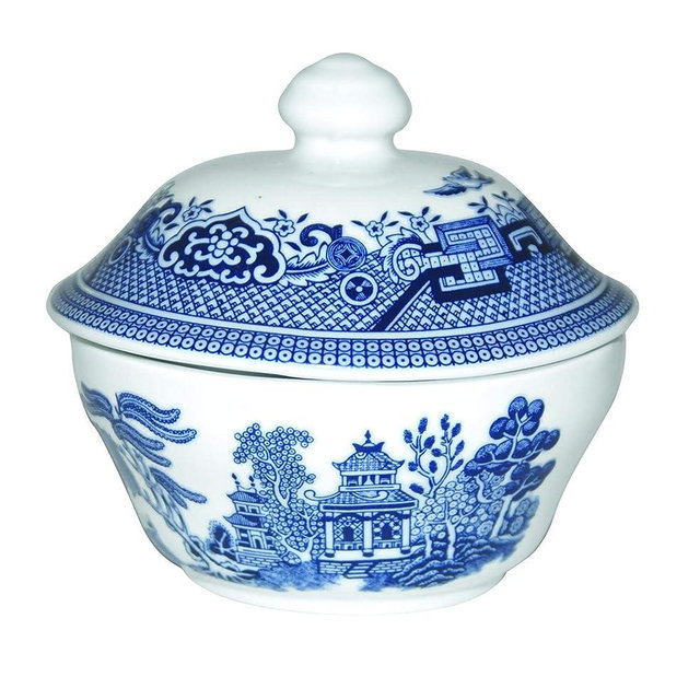 Churchill Blue Willow Fine China Earthenware Covered Sugar Bowl 5.5", Made In England