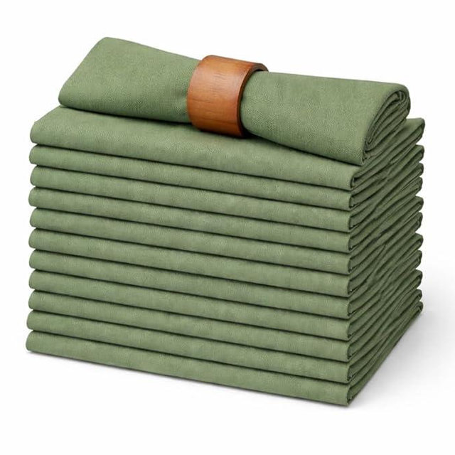 Marubhumi Cotton Cloth Dinner Napkins Set of 12, 18x18 Natural Premium Quality Mitered Corners Cotton Blend Wedding and Cocktail Napkins, Machine Washable (Green)