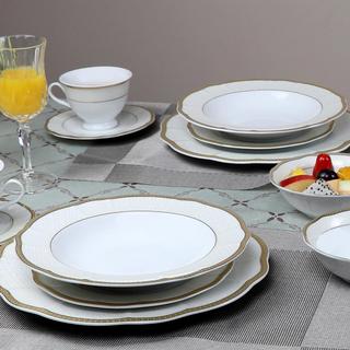 Lorren Home Trends 24-Piece Wavy Fine China Dinnerware Set, Service for 4