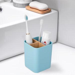 Toothbrush Holder for Bathrooms, 3 Slots Toothbrush and Toothpaste Holder Bathroom Counter Organizer for Electric Toothbrushes, Floss, Razors - Blue