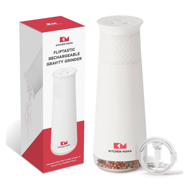 Kitchen Mama Salt and Pepper Grinder White: Kitchen Utensil Set, ABS Material, Includes Brush, 8" Height, All Ages