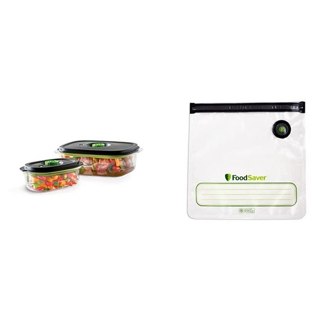 FoodSaver 2116382 Preserve & Marinate Vacuum -Containers,1- 3 cup and 1- 10 cup, Clear (Count-2) & ® Reusable Gallon Vacuum Zipper Bags, for Use with FoodSaver Handheld Vacuum Sealers, 8 Count