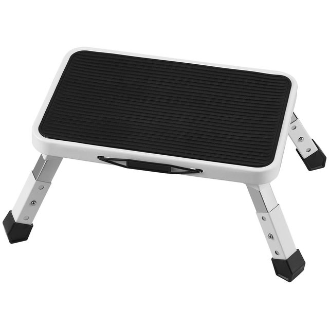 VEVOR Step Stool 1-Step 330lbs Capacity, Folding Steel Step Ladder 3 Adjustable Height, for Office, RVs, Pets, Bathrooms,Bedrooms,Black+White