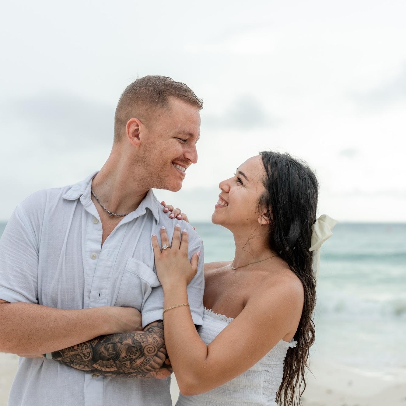 We took our engagement photos in the pouring Mexico rain! Hurricane Milton arrived the next day in Mexico.