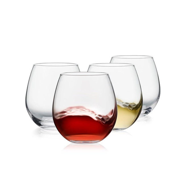 Stemless Wine Glasses Set of 4, 15oz Red & White Wine Glasses for Daily Use, Wedding, Birthdays, Housewarming Gift, Hosting, Home Bar, Evening Party(Clear)