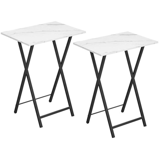 HOOBRO Folding TV Tray Tables, Set of 2 Side Table for Small Space, Portable Snack Tables for Eating at Couch, Stable Metal Frame Sofaside Table, Easy Assembly, Space Saving, Marble and Black BW25BZ01