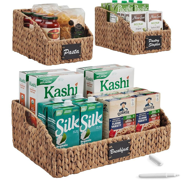 Best Choice Products Water Hyacinth Pantry Storage Baskets, Wicker Baskets w/Built-in Handles, Handwoven Shelf Baskets for Organizing, Pantry Organizers and Storage, 3-Pack - Chestnut