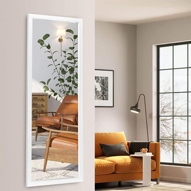 NeuType 44"x16" Wall-Mounted Mirror , Full Length Mirror, Polymer Thin Frame, Hanging or Leaning Against Wall, Dressing Mirror Large Rectangle Bedroom Mirror Dressing Mirror, White(no Stand)
