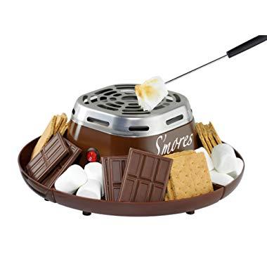 Nostalgia SMM200 Indoor Electric Stainless Steel S'mores Maker with 4 Compartment Trays for Graham Crackers, Chocolate, Marshmallows and 2 Roasting Forks