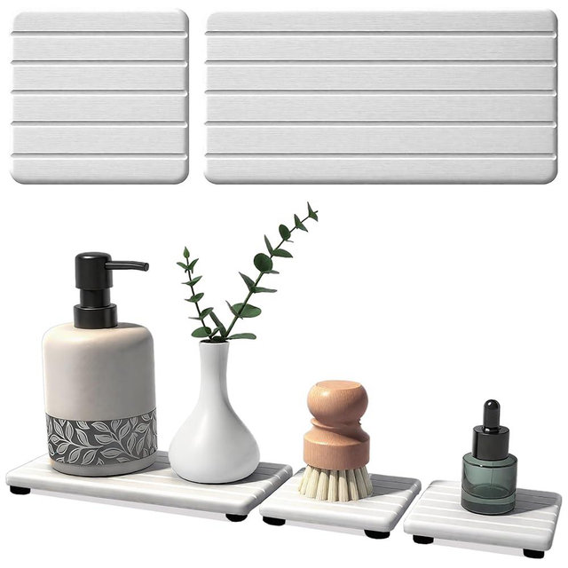 3PCS Stone Drying Tray, Stones Soap Trays, Water Absorbing Stone Tray for Sink, Fast Dry Diatomite Stones Mat, Used for Hand Soaps,Sponge,Toothbrush Holder in Bathroom Counter and Kitchen Sinks