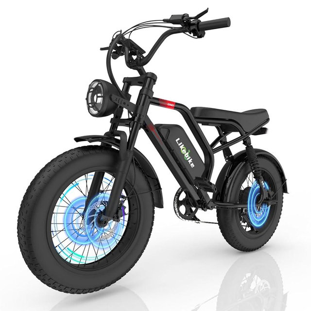 Likebike Fat Tire Electric Dirt Bike, 1500W/2000W/3000W Peak Power, Up to 40MPH & 100 Miles Range, 20" Fat Tire Dual Suspension Mountain Off-Road and Snow Cruiser for Adults