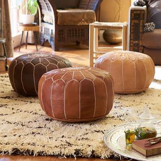 Embroidered Leather Pouf