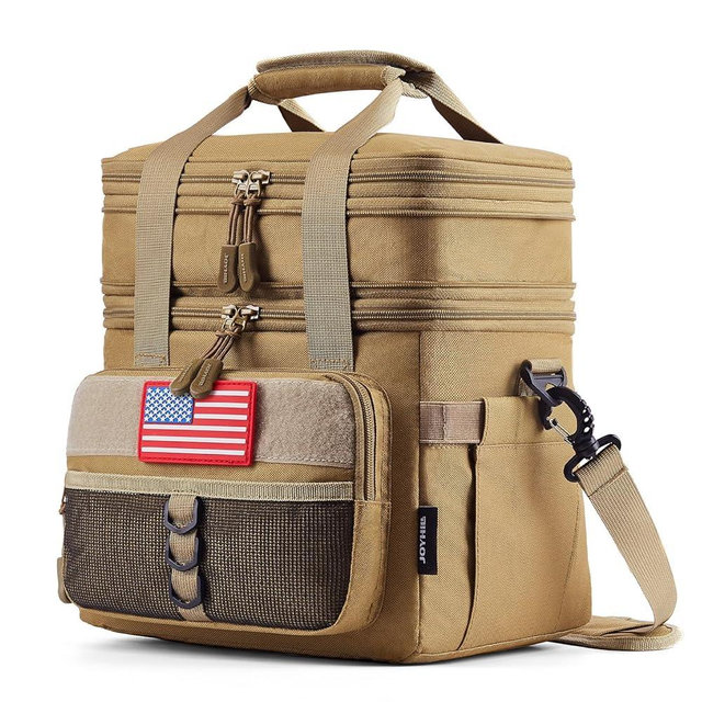 JOYHILL Tactical Lunch Box for Men, Double Deck Expandable Insulated Lunch Bag, Large Durable Thermal and Cooler Bag for Adult, Modern Leakproof Bag for Adult Work, Camping, Picnic, Sandy,18 L/24 Can