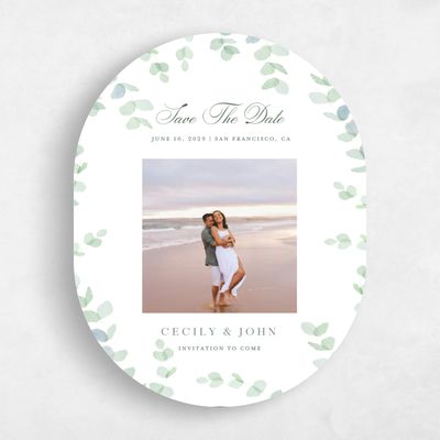 Green Oval Wedding Save the Date - Opalite Photo