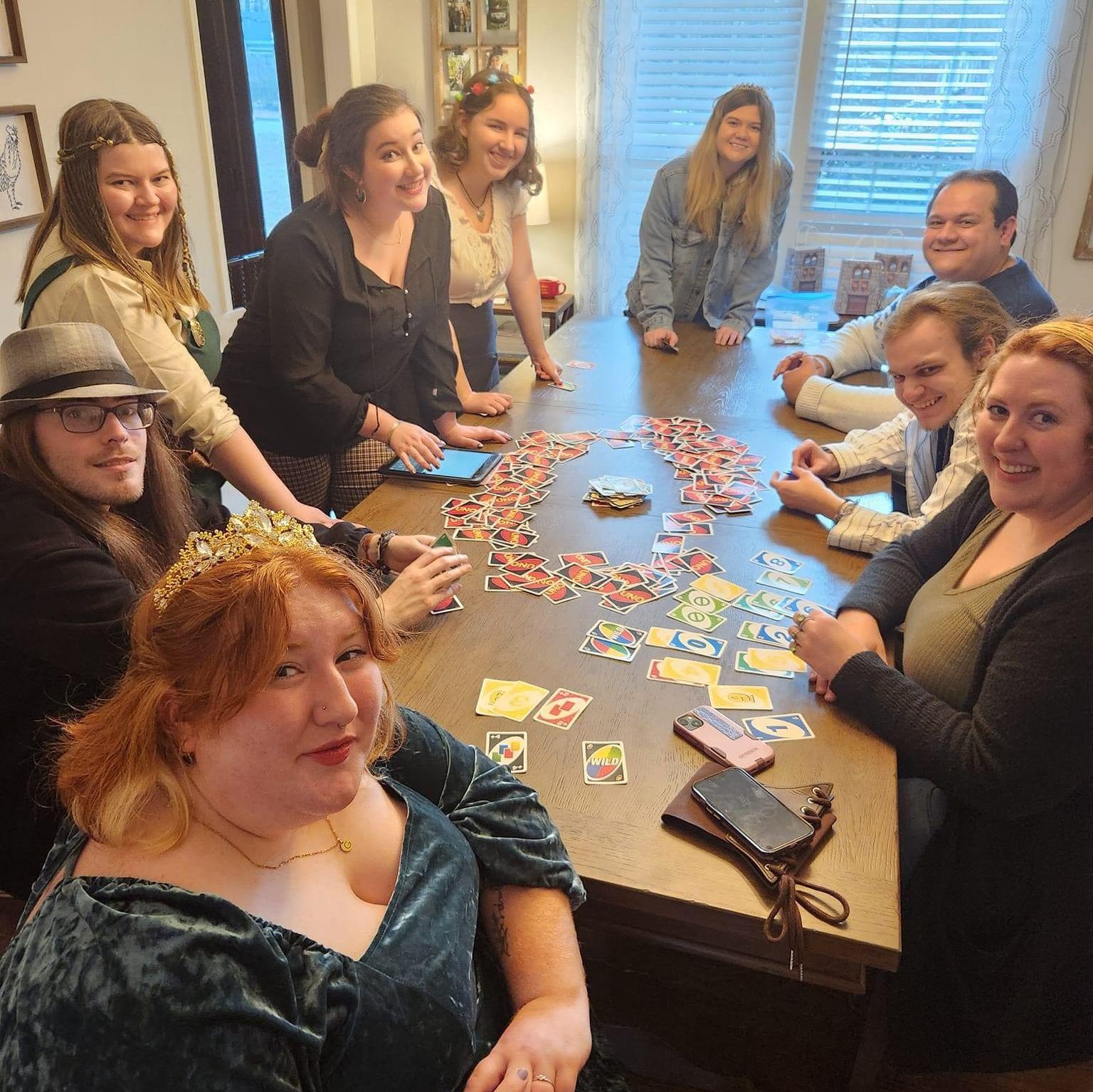 Game night! Pictured: Rebecca Moore, Nathanael, Kaitlyn, Sabrina, Christa, Emily, Jacob, Baiden, & Abigail McAvoy