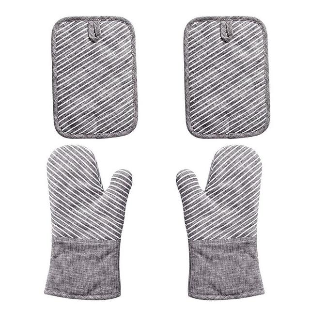 Nuovoo 4-Piece Oven Mitt and Pot Holder Set, Non-Slip Silicone Surface, 500 F Heat Resistant Oven Gloves for Kitchen Cooking (White)