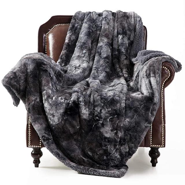 Bedsure Super Soft Fuzzy Faux Fur Reversible Tie-dye Sherpa Twin Size Throw Blanket for Sofa, Couch and Bed - Plush Fluffy Fleece Blanket (60x80 inches, Dark Grey)