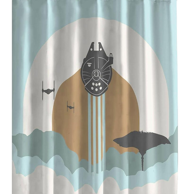 Jay Franco Star Wars Shower Curtain - Licensed Bathroom Décor for Kids or Teens with Millennium Falcon - 70 x 72 Inch Washable Fabric Curtain