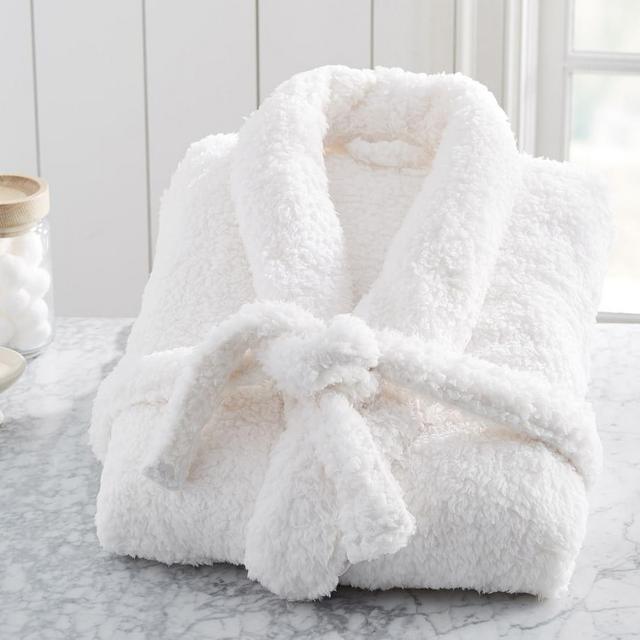 Teddy Bear Faux Fur Robe, Medium, Ivory