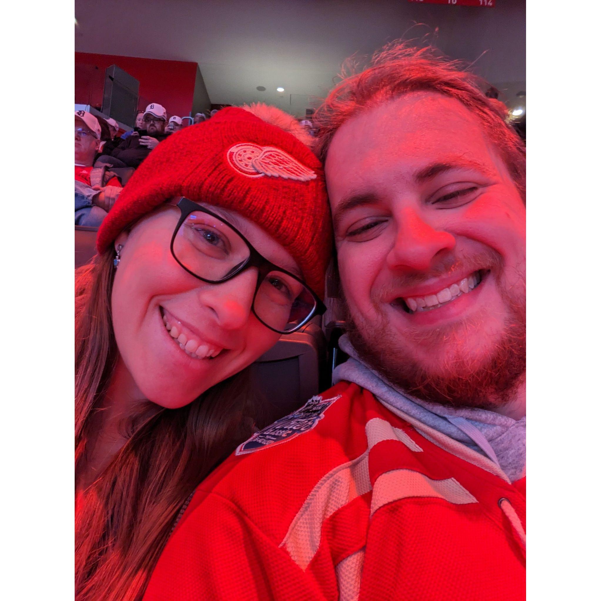 Cheering on the Red Wings (good or bad). One of our favorite go to date nights! And thankfully Stuart is a hockey know it all to make sure we always have the best seats!