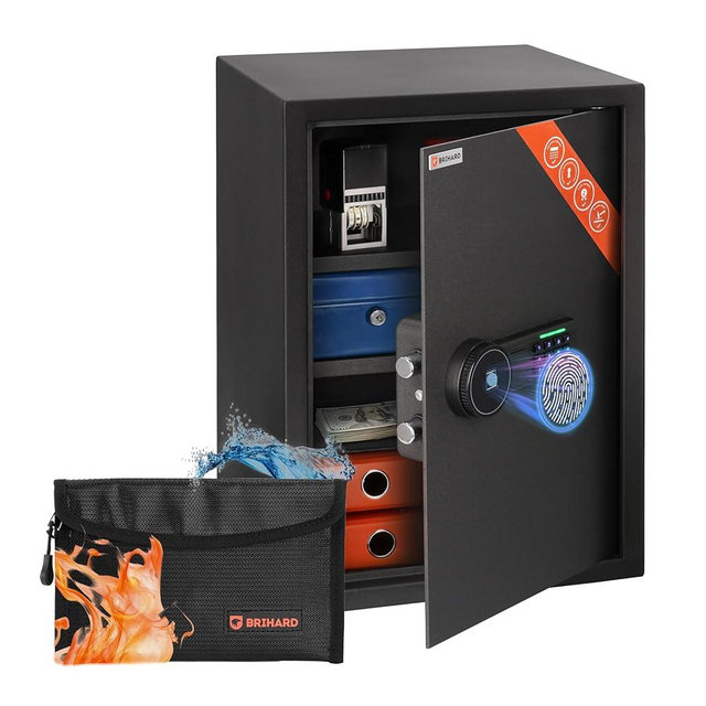 Brihard Business XL Biometric Safe 19.69"H x 13.78"W x 14.17"D with Fireproof Money Bag, Fingerprint Safe Box 2.12 Cubic Feet with 2 Adjustable Shelves, Digital Secure Storage for Documents A4, Money