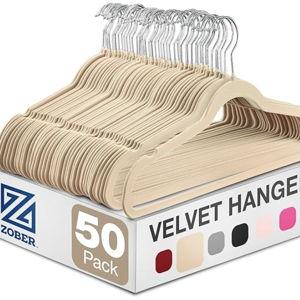 Zober Velvet Hangers 50 Pack - Ivory for Coats, Pants & Dress Clothes - Non Slip w/ 360 Degree Swivel, Holds up to 10 lbs - Strong Felt Hangers for Clothing