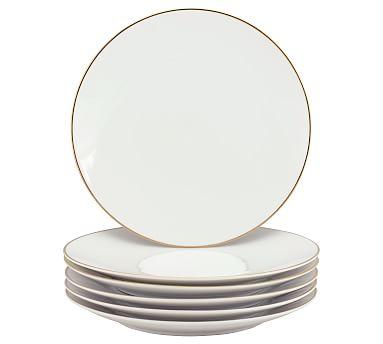 Metallic Rim Coupe Porcelain Dinner Plates - Set of 6 - Gold