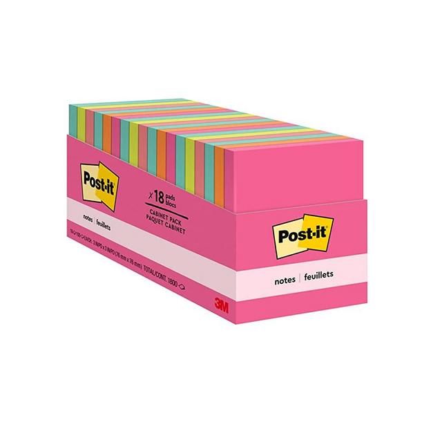 Post-it Notes, 3x3 in, 18 Pads, America's #1 Favorite Sticky Notes, Cape Town Collection, Bright Colors (Magenta, Pink, Blue, Green), Clean Removal, Recyclable (654-18CTCP)