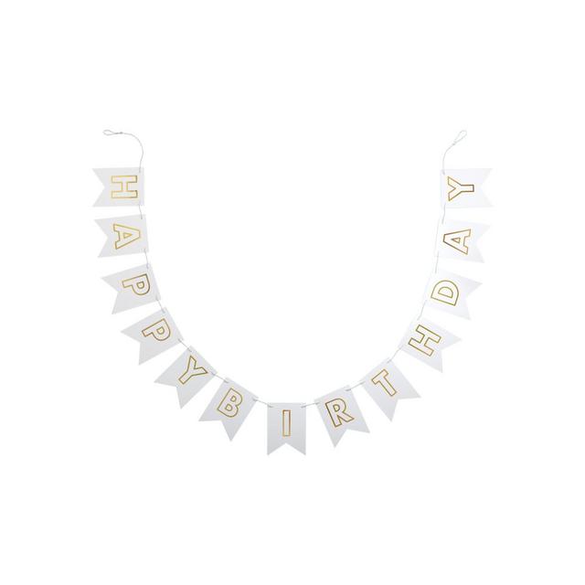 "Happy Birthday" Party Banner White/Gold - Spritz™