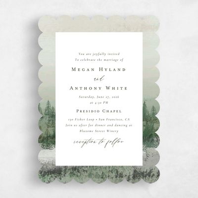 Green Scalloped Wedding Invitation - Rockford Portrait
