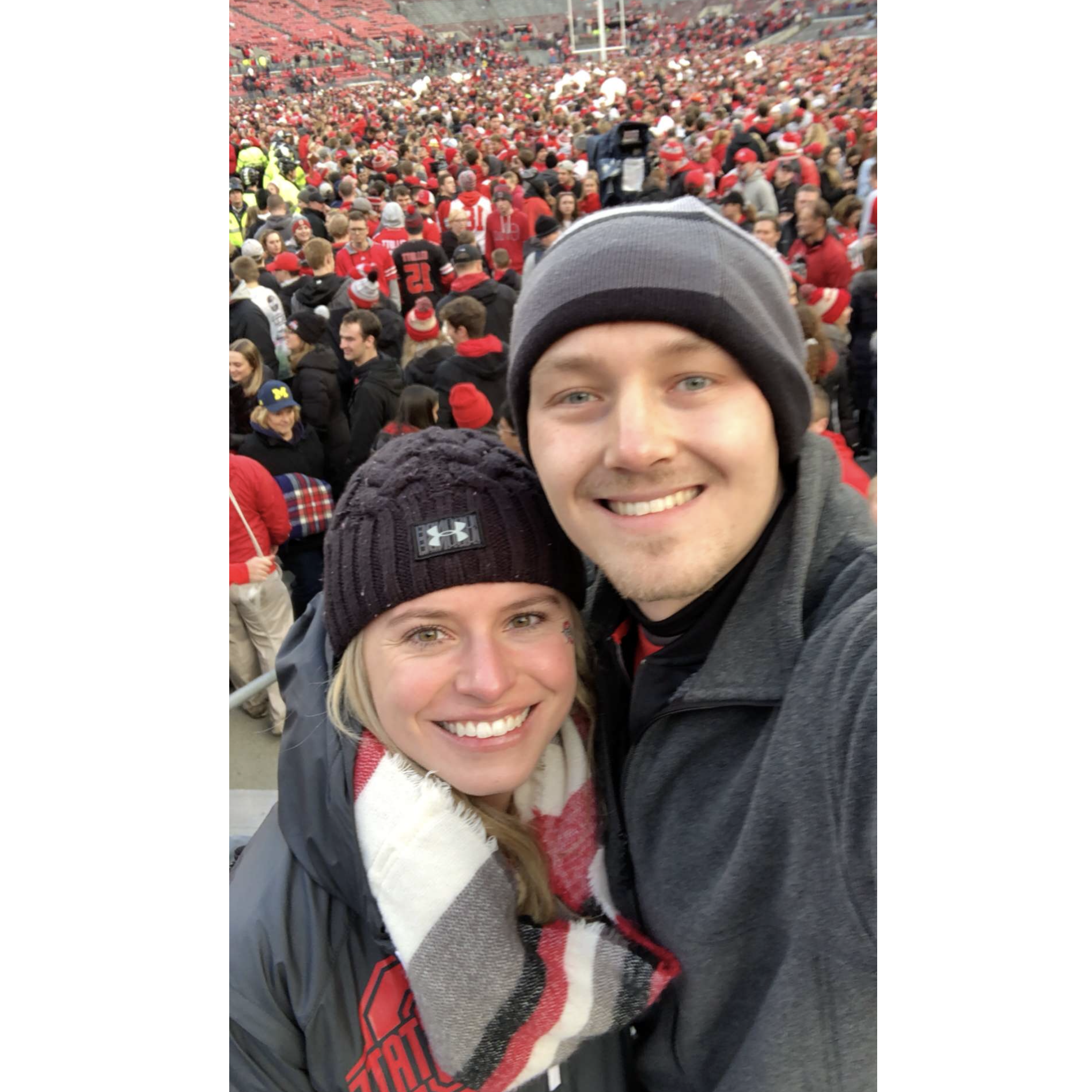 After OSU's win against Xichigan in 2018, fans stormed the field. Annamarie takes the rivalry so seriously she did not apply to the school up North for residency.