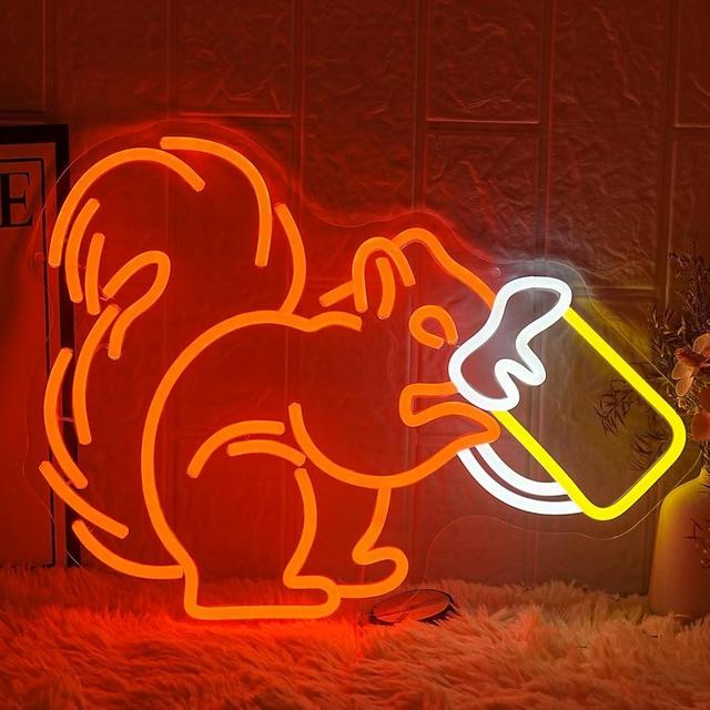 LMSIGNLY Squirrel Beer Neon Sign for Wall Decor Bar Neon Light Orange Squirrel Drinking Wine Led Light Animal LED Sign Dimmable LED Neon Light for Bar Bedroom Kidsroom Business Game Room