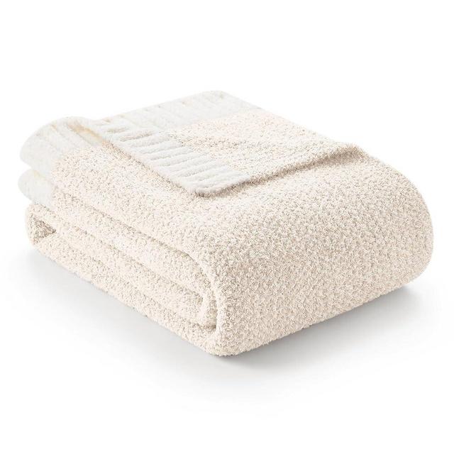 Snuggle Sac Buttery Ivory Throw Blanket for Couch, Reversible Super Soft Knitted Blankets, Warm Cozy Knit Fuzzy Plush Lightweight Throws for Sofa, Bed, Camping, Picnic, Ivory, 50 x 60 inches