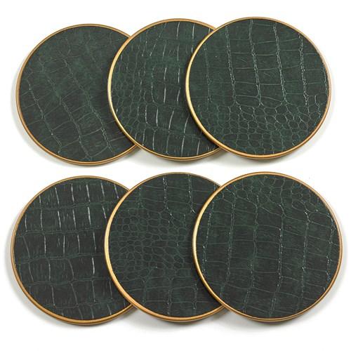 Crocodile Round Coasters, Green - Set of 6