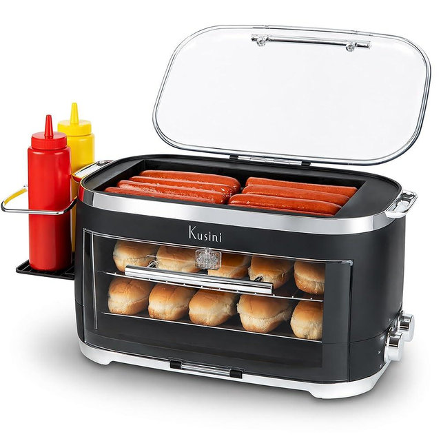 Kusini Hot Dog Roller Grill & Toaster Oven - Holds 8 Hot Dogs & 8 Buns, keep warm Option & Condiment Holder - Kitchen Appliance Hot Dog Cooker Machine - Hosting Party Essential, Unique Gifts Idea