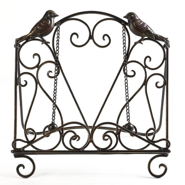 MOCOME Metal Cookbook Stand Clearance Recipe Book Holder for Kitchen (Birds/Vintage Scrolls, Bronze)